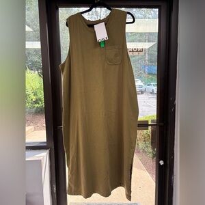 Pact olive army green sleeveless knit tank midi dress new NWT XXL 2XL Cotton